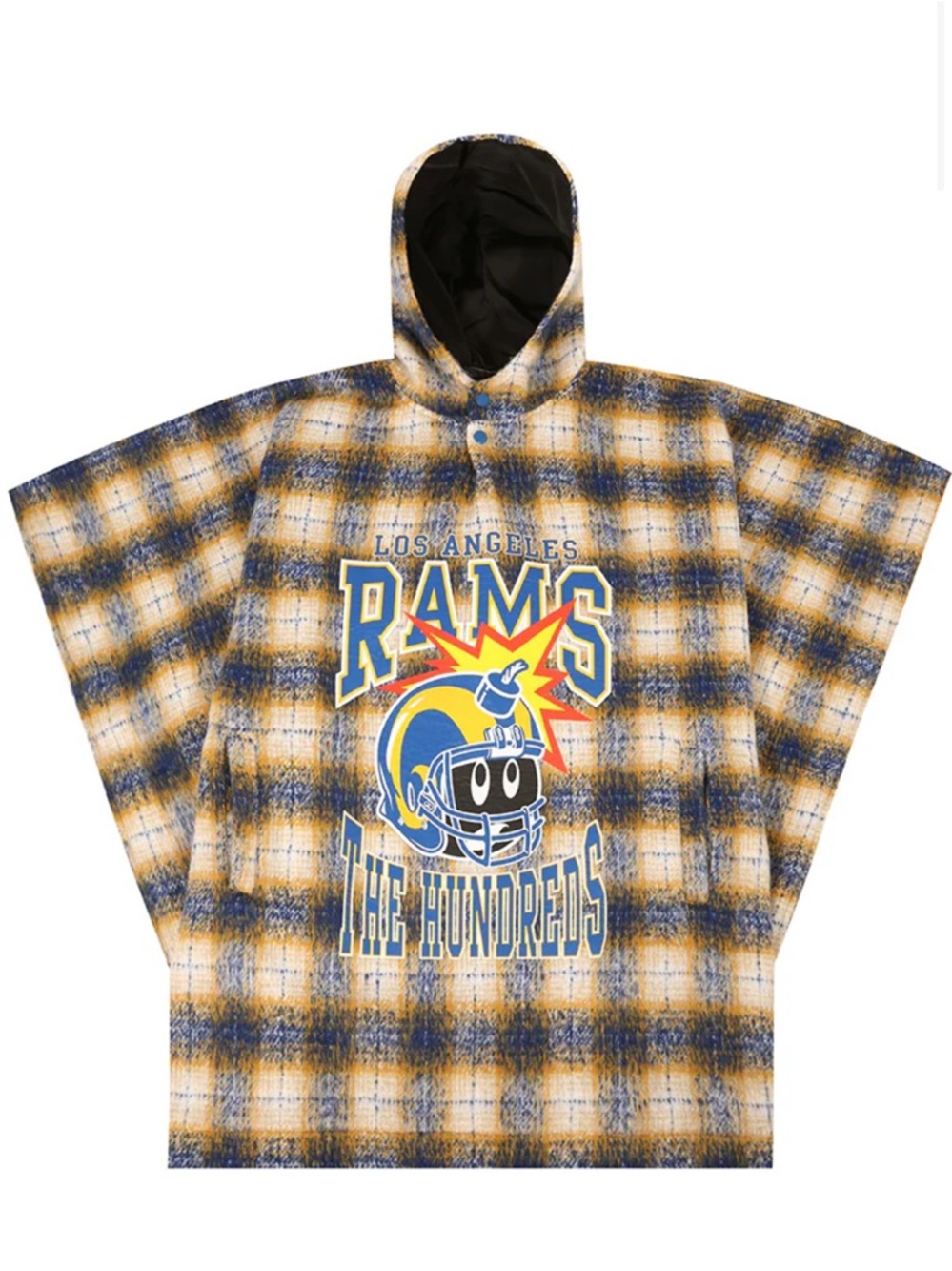 THE HUNDREDS Los Angeles Rams Plaid Hooded Poncho - Yellow & Blue